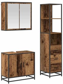 Fürdőszoba bútor szett 3 pcs Régi fa 65 x 33 x 60 cm Faanyag