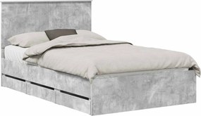 vidaXL Ágykeret fiókkal tárolóval Beton Szürke 120 x 190 cm Mérnöki Fa