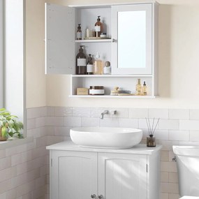 Fali dupla tükrös fürdőszoba szekrény, fehér 56x13x58cm