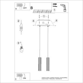 Sollux SL.1574 - Csillár zsinóron KARBON 2xGU10/10W/230V fekete