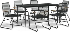 vidaXL 7 részes fekete PVC rattan kerti étkezőgarnitúra