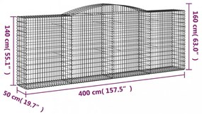 3 db íves horganyzott vas gabion kosár 400x50x140/160 cm
