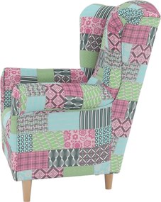 Füles fotel, szövet patchwork, CHARLOT