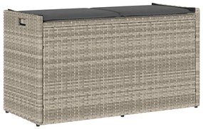 Világosszürke polyrattan kültéri tárolópad párnával 100 cm