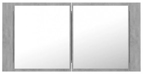 betonszürke akril LED-es tükrös fürdőszobaszekrény 90x12x45 cm