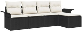 Kerti Kanapé Szett párnával tárolóval 5 pcs Fekete Poli rattan