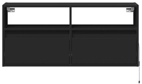 fekete fali TV-szekrény LED-világítással 100x31x45 cm