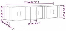 3 db magasfényű fehér fali TV-szekrény 57 x 34,5 x 40 cm