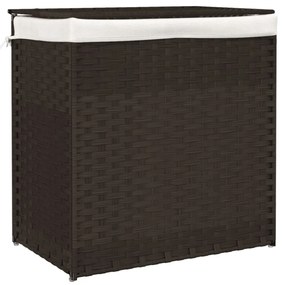 sötétbarna polyrattan szennyeskosár 2 rekesszel 53x35x57 cm
