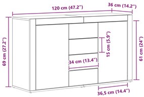 Fehér Oldalszekrény Fehér Fa 120 x 36 x 69 cm Tárolás
