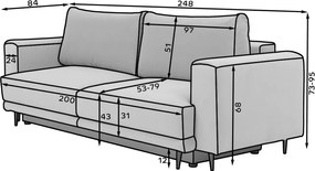 Világosbarna bársony kinyitható-tárolóhelyes kanapé 260 cm Dalia – ELTAP