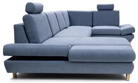 AVESTA kék, kihúzható U-alakú kárpitozott sarokülőgarnitúra tárolóhellyel