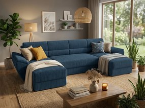 U alakú kihúzható kanapé TAVERO 321x140 cm, sötétkék
