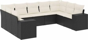 vidaXL 9 részes fekete polyrattan kerti ülőgarnitúra párnákkal