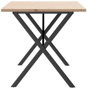 Tömör fenyőfa és acél étkezőasztal X-vázzal 160x80x75,5 cm