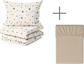 Krepp ágyneműhuzat szett ASTORIA POLY krémszínű + Jersey lepedő 90 x 200 cm kapucsínó, egyszemélyes