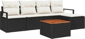 vidaXL Kerti Kanapé Szett párnával 6 pcs Fekete polirattan