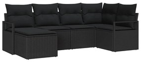 vidaXL Kanapé Szett párnával tárolóval 6 pcs Fekete polirattan