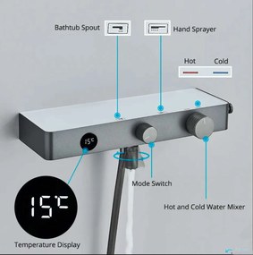 Termosztátos fali kádcsaptelep ELITE EDITION BBT1429 LED-kijelzővel és több vízsugaras kézizuhannyal, több színben