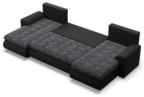 Tokio U alakú sarokkanapé, 3 ágyneműtartóval, fonott + műbőr, univerzális oldal, szürke - fekete