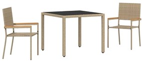 vidaXL Kert étkező szett 3 pcs Bézs polirattan