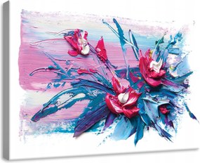 Vászonkép 70x50 Olaj virágok húzás textúra világos rózsaszín kék fehér
