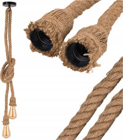 Mennyezeti lámpa Függő Kötél Dupla lámpatest 2x E27 Zsinór Kenderkötél Loft