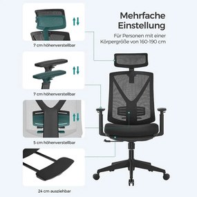 Ergonomikus irodai szék lábtartóval, maximális terhelés 150 kg, fekete