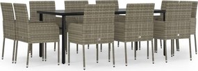 vidaXL 11 részes fekete-szürke polyrattan étkezőgarnitúra párnákkal