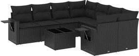 vidaXL 9 részes fekete polyrattan kerti ülőgarnitúra párnákkal
