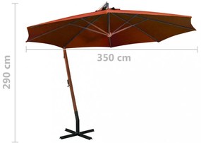 terrakotta színű tömör fenyőfa függő napernyő rúddal 3,5x2,9 m