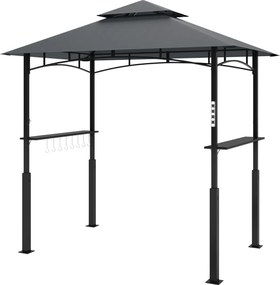 Outsunny Grill Pavilon LED világítással 243 x 148 x 248 cm Vízálló Tűzálló Kerti Pavilon Két Rétegű Tetővel, Oldalsó Polcokkal, UV Védelemmel, Fém Gri