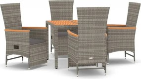 vidaXL 5 részes szürke polyrattan kerti étkezőgarnitúra párnával