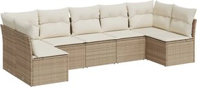 vidaXL 7 részes bézs polyrattan kerti ülőgarnitúra párnákkal