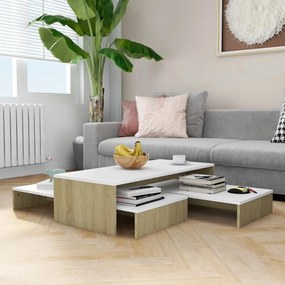 Fehér és sonoma rakásolható dohányzóasztalszett 100x100x26,5 cm