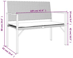 fekete 2-személyes polyrattan kerti pad párnával