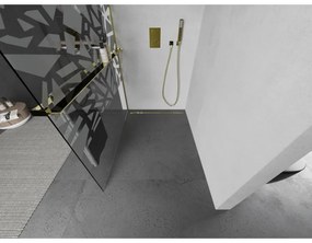 Mexen Kioto +, zuhanyparaván polccal és törölközőtartóval 80 x 200 cm, 8mm átlátszó üvegmintás fehér, arany profil 800-080-121-50-85