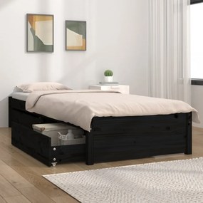 Fekete ágykeret fiókokkal 90 x 200 cm
