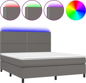 vidaXL szürke műbőr rugós ágy matraccal és LED-del 180x200 cm
