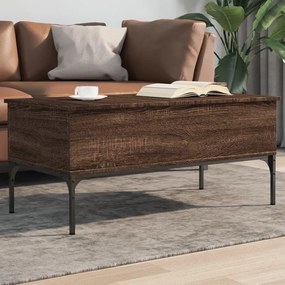 Barna tölgyszínű szerelt fa és fém dohányzóasztal 100x50x45 cm