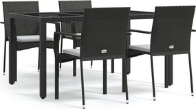 vidaXL 5 részes fekete polyrattan kerti étkezőgarnitúra párnákkal