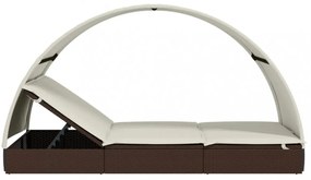 2 személyes barna polyrattan napágy kerek tetővel 211x112x140cm