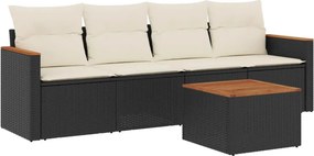 vidaXL 5 részes fekete polyrattan kerti kanapészett párnákkal