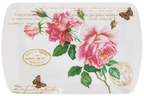 Műanyag tálca hosszúkás vintage rózsás Redoute Rose