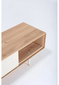 Fehér-natúr színű tölgyfa TV-állvány 160x48 cm Fina – Gazzda