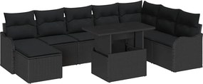 vidaXL Kerti Kanapé Szett párnával tárolóval 9 pcs Fekete Poli rattan