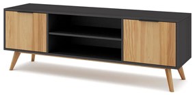 Fekete-natúr színű borovi fenyő TV-állvány 140x53 cm Lavis – Marckeric