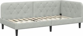 vidaXL Sarokágy keret fejtámlával Világosszürke 90 x 190 cm Bársony