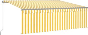vidaXL sárga-fehér kézzel kihúzható LED-es napellenző redőnnyel 4x3 m