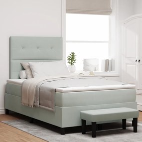 Box spring ágy matraccal és paddal, világosszürke, 120x190 cm, bársony